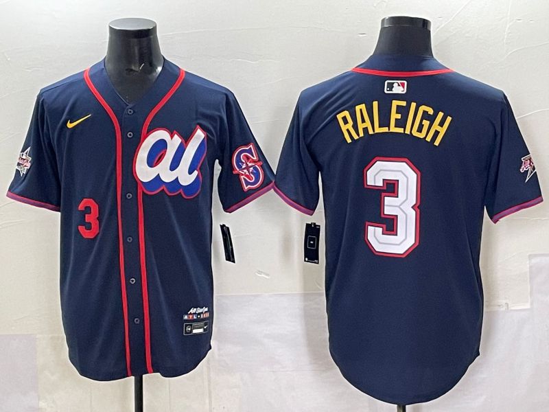 Men 2025 Seattle Mariners #3 Raleigh Drak Blue All star Nike MLB Jersey style 05